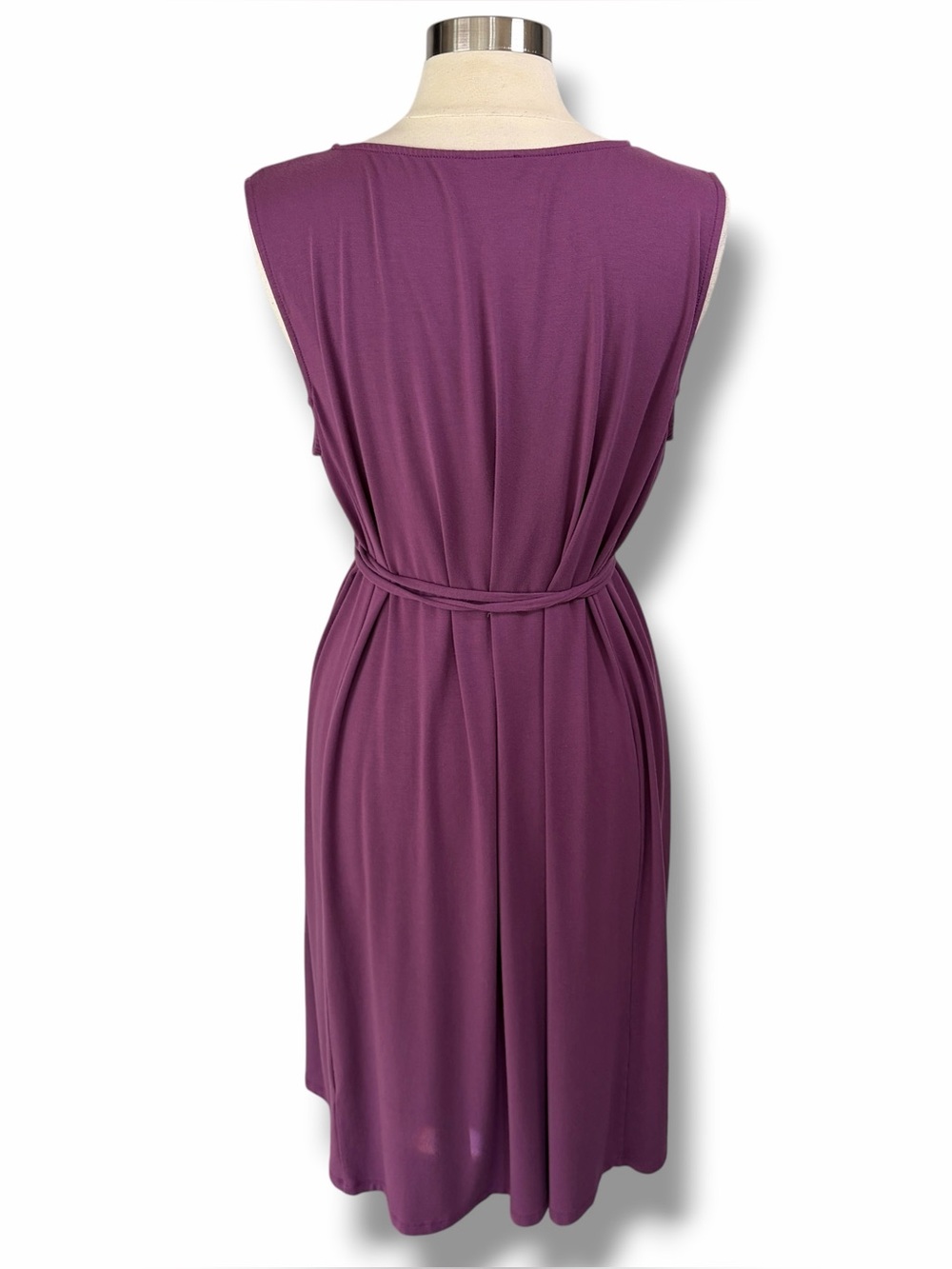 EILEEN FISHER Purple Boat Neck Midi Shift Dress Attached Tie Belt, XL - Picture 8 of 9